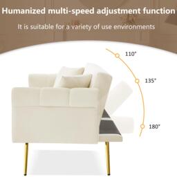 2-Seater Modern Sofa Bed with Independent Backrests, Gold-Plated Metal Feet, Velvet Couch for Living Room, 177L x 74W x 71H cm, White - Aosom UK - thumbnail 7