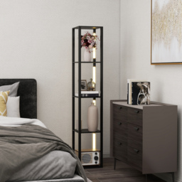 HOMCOM Floor Lamp with Shelves, 4 Layer Dimmable Column Modern Standing Lamp with 3 Brightness Levels and Foot Switch for Living Room, Bedroom, Office, Black - thumbnail 9