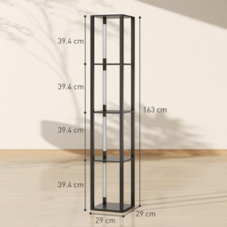 HOMCOM Floor Lamp with Shelves, 4 Layer Dimmable Column Modern Standing Lamp with 3 Brightness Levels and Foot Switch for Living Room, Bedroom, Office, Black - thumbnail 3