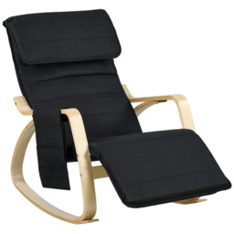 HOMCOM Rocking Lounge Chair Recliner Relaxation Lounging Relaxing Seat with Adjustable Footrest, Side Pocket and Pillow, Black - Aosom UK - thumbnail 1