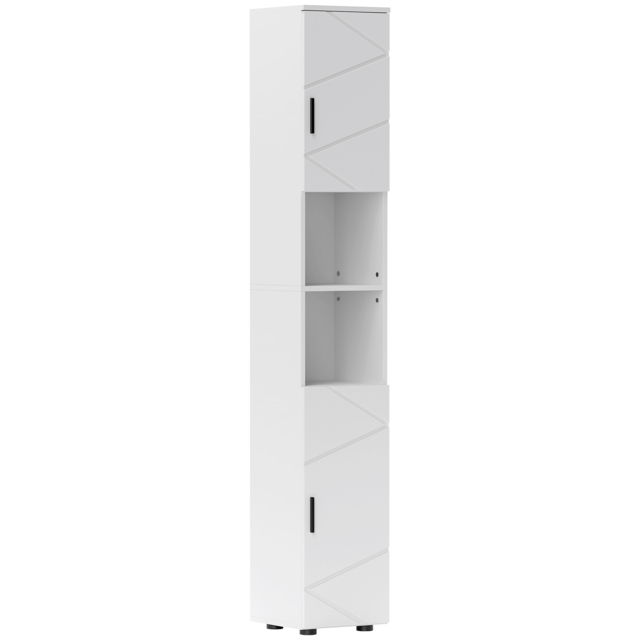 kleankin Line Embossed Tall Bathroom Storage Cabinet - White - image 1