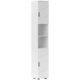 kleankin Line Embossed Tall Bathroom Storage Cabinet - White - thumbnail 1