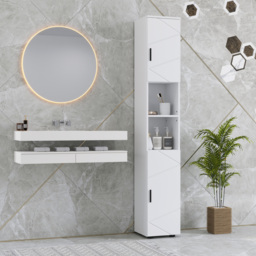 kleankin Line Embossed Tall Bathroom Storage Cabinet - White - thumbnail 7