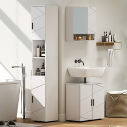 kleankin Line Embossed Tall Bathroom Storage Cabinet - White - thumbnail 8