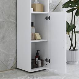 kleankin Line Embossed Tall Bathroom Storage Cabinet - White - thumbnail 9