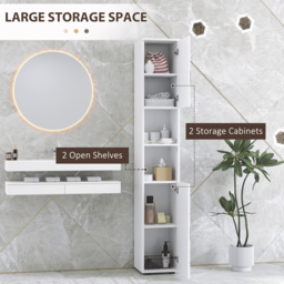 kleankin Line Embossed Tall Bathroom Storage Cabinet - White - thumbnail 4