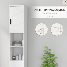 kleankin Line Embossed Tall Bathroom Storage Cabinet - White - thumbnail 6