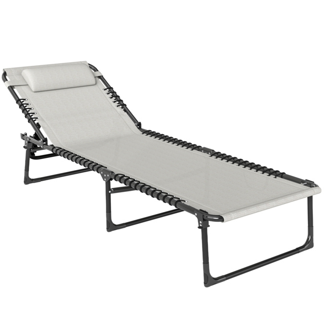 Outsunny Folding Chaise Lounge Chair Reclining Garden Sun Lounger with 4-Position Adjustable Backrest for Patio, Deck, and Poolside, Cream White - image 1
