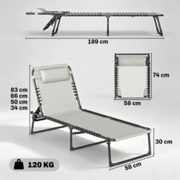 Outsunny Folding Chaise Lounge Chair Reclining Garden Sun Lounger with 4-Position Adjustable Backrest for Patio, Deck, and Poolside, Cream White - thumbnail 3