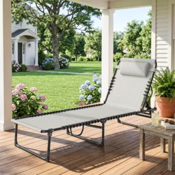 Outsunny Folding Chaise Lounge Chair Reclining Garden Sun Lounger with 4-Position Adjustable Backrest for Patio, Deck, and Poolside, Cream White - thumbnail 2