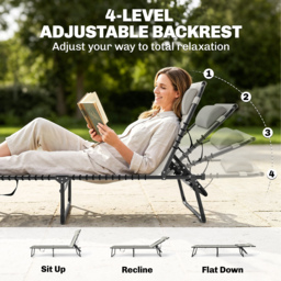 Outsunny Folding Chaise Lounge Chair Reclining Garden Sun Lounger with 4-Position Adjustable Backrest for Patio, Deck, and Poolside, Cream White - thumbnail 4