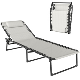 Outsunny Folding Chaise Lounge Chair Reclining Garden Sun Lounger with 4-Position Adjustable Backrest for Patio, Deck, and Poolside, Cream White