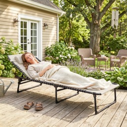 Outsunny Folding Chaise Lounge Chair Reclining Garden Sun Lounger with 4-Position Adjustable Backrest for Patio, Deck, and Poolside, Cream White - thumbnail 8