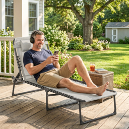 Outsunny Folding Chaise Lounge Chair Reclining Garden Sun Lounger with 4-Position Adjustable Backrest for Patio, Deck, and Poolside, Cream White - thumbnail 7