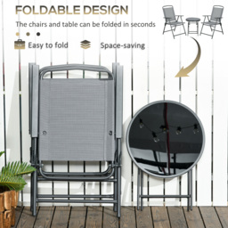 Outsunny 3 Pcs Garden Table and Chairs, Outdoor Bistro Set, Patio Conversation Furniture Set w/ Foldable Armchairs, Glass Top Coffee Table, Light Grey - thumbnail 4