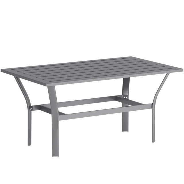 Outsunny Metal Garden Coffee Table, Rectangular Outdoor Side Table with Slatted Tabletop, Foot Pads for Outside, Garden, Balcony, Porch, 91.5 x 55 x 45cm, Dark Grey - image 1