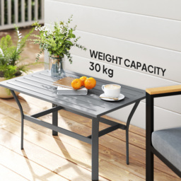 Outsunny Metal Garden Coffee Table, Rectangular Outdoor Side Table with Slatted Tabletop, Foot Pads for Outside, Garden, Balcony, Porch, 91.5 x 55 x 45cm, Dark Grey - thumbnail 6