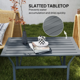 Outsunny Metal Garden Coffee Table, Rectangular Outdoor Side Table with Slatted Tabletop, Foot Pads for Outside, Garden, Balcony, Porch, 91.5 x 55 x 45cm, Dark Grey - thumbnail 4