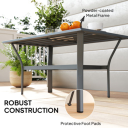 Outsunny Metal Garden Coffee Table, Rectangular Outdoor Side Table with Slatted Tabletop, Foot Pads for Outside, Garden, Balcony, Porch, 91.5 x 55 x 45cm, Dark Grey - thumbnail 5