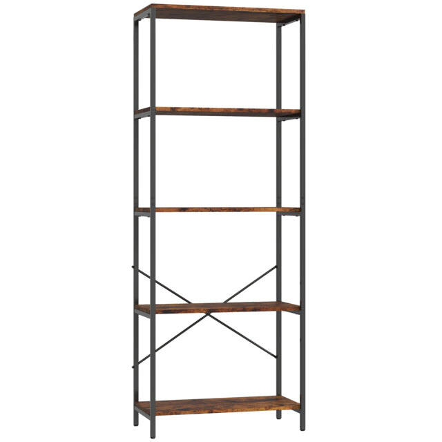 HOMCOM 5-Tier Bookshelf, Industrial Bookcase with Metal Frame - Rustic Brown and Black - image 1