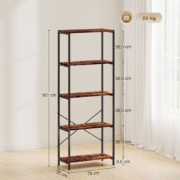 HOMCOM 5-Tier Bookshelf, Industrial Bookcase with Metal Frame - Rustic Brown and Black - thumbnail 3