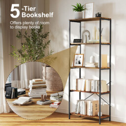 HOMCOM 5-Tier Bookshelf, Industrial Bookcase with Metal Frame - Rustic Brown and Black - thumbnail 4
