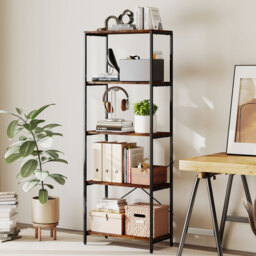 HOMCOM 5-Tier Bookshelf, Industrial Bookcase with Metal Frame - Rustic Brown and Black - thumbnail 2