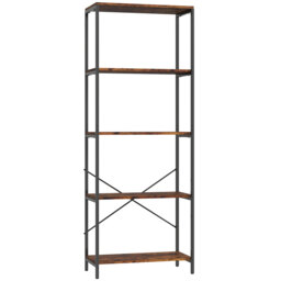 HOMCOM 5-Tier Bookshelf, Industrial Bookcase with Metal Frame - Rustic Brown and Black - thumbnail 1