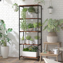 HOMCOM 5-Tier Bookshelf, Industrial Bookcase with Metal Frame - Rustic Brown and Black - thumbnail 7