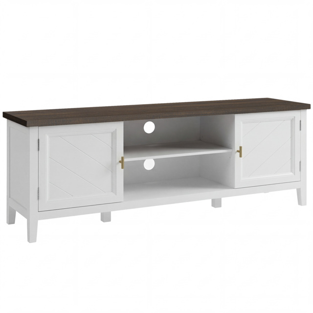 HOMCOM TV Stand for TVs up to 42 Inch, Farmhouse Entertainment Center with 2 Open Shelves, 2 Cabinets and Thick Top - image 1