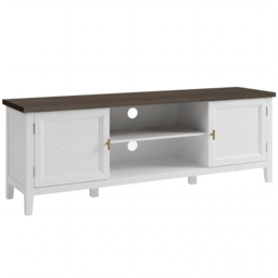 HOMCOM TV Stand for TVs up to 42 Inch, Farmhouse Entertainment Center with 2 Open Shelves, 2 Cabinets and Thick Top