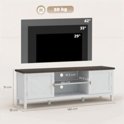 HOMCOM TV Stand for TVs up to 42 Inch, Farmhouse Entertainment Center with 2 Open Shelves, 2 Cabinets and Thick Top - thumbnail 3