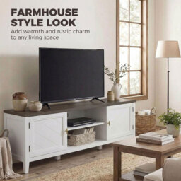 HOMCOM TV Stand for TVs up to 42 Inch, Farmhouse Entertainment Center with 2 Open Shelves, 2 Cabinets and Thick Top - thumbnail 4