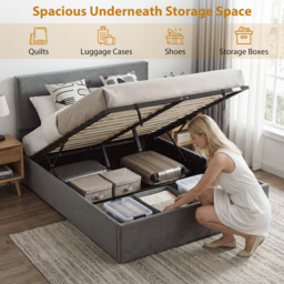 HOMCOM King Size Bed Frame Gas Side Lift Under Bed Storage Upholstered Platform Bed Tufted Headboard for 150 x 200 cm Mattress - thumbnail 4