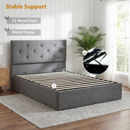 HOMCOM King Size Bed Frame Gas Side Lift Under Bed Storage Upholstered Platform Bed Tufted Headboard for 150 x 200 cm Mattress - thumbnail 7