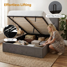HOMCOM King Size Bed Frame Gas Side Lift Under Bed Storage Upholstered Platform Bed Tufted Headboard for 150 x 200 cm Mattress - thumbnail 5