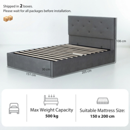 HOMCOM King Size Bed Frame Gas Side Lift Under Bed Storage Upholstered Platform Bed Tufted Headboard for 150 x 200 cm Mattress - thumbnail 3
