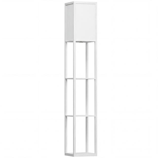 HOMCOM Standing Lamp, Floor Lamp with 3-Tier Storage Shelf, Reading Standing Lamp for Living Room, Bedroom, White - Aosom UK - image 1