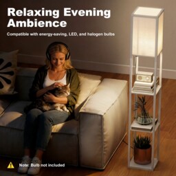 HOMCOM Standing Lamp, Floor Lamp with 3-Tier Storage Shelf, Reading Standing Lamp for Living Room, Bedroom, White - Aosom UK - thumbnail 6