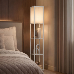 HOMCOM Standing Lamp, Floor Lamp with 3-Tier Storage Shelf, Reading Standing Lamp for Living Room, Bedroom, White - Aosom UK - thumbnail 9