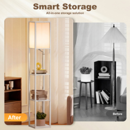 HOMCOM Standing Lamp, Floor Lamp with 3-Tier Storage Shelf, Reading Standing Lamp for Living Room, Bedroom, White - Aosom UK - thumbnail 5