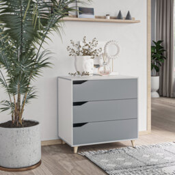 HOMCOM Drawer Chest, 3-Drawer Storage Cabinet Unit with Pine Wood Legs for Bedroom, Living Room, 75cmx42cmx75cm, Grey - thumbnail 2