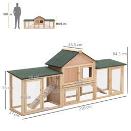 PawHut 2-Storey Rabbit Hutch with Water-Resistant Roof Ramp, Nature Wood - Aosom UK - thumbnail 3