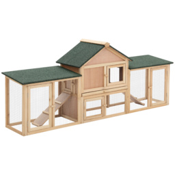 PawHut 2-Storey Rabbit Hutch with Water-Resistant Roof Ramp, Nature Wood - Aosom UK - thumbnail 1