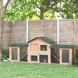 PawHut 2-Storey Rabbit Hutch with Water-Resistant Roof Ramp, Nature Wood - Aosom UK - thumbnail 2