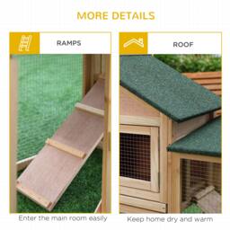 PawHut 2-Storey Rabbit Hutch with Water-Resistant Roof Ramp, Nature Wood - Aosom UK - thumbnail 7