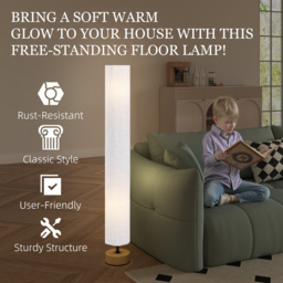 HOMCOM 120H cm Wooden Base Fabric Floor Lamp with Linen Fabric, Grey - Aosom UK - thumbnail 6