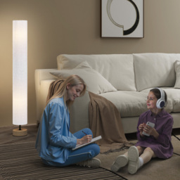 HOMCOM 120H cm Wooden Base Fabric Floor Lamp with Linen Fabric, Grey - Aosom UK - thumbnail 7