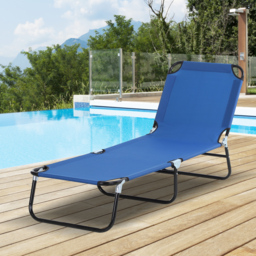 Outsunny Folding Sun Lounger: Adjustable 5-Position Backrest, Lightweight Poolside & Sunbathing Recliner, Blue - Aosom UK - thumbnail 2