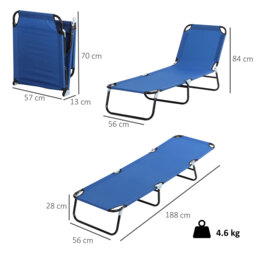 Outsunny Folding Sun Lounger: Adjustable 5-Position Backrest, Lightweight Poolside & Sunbathing Recliner, Blue - Aosom UK - thumbnail 3